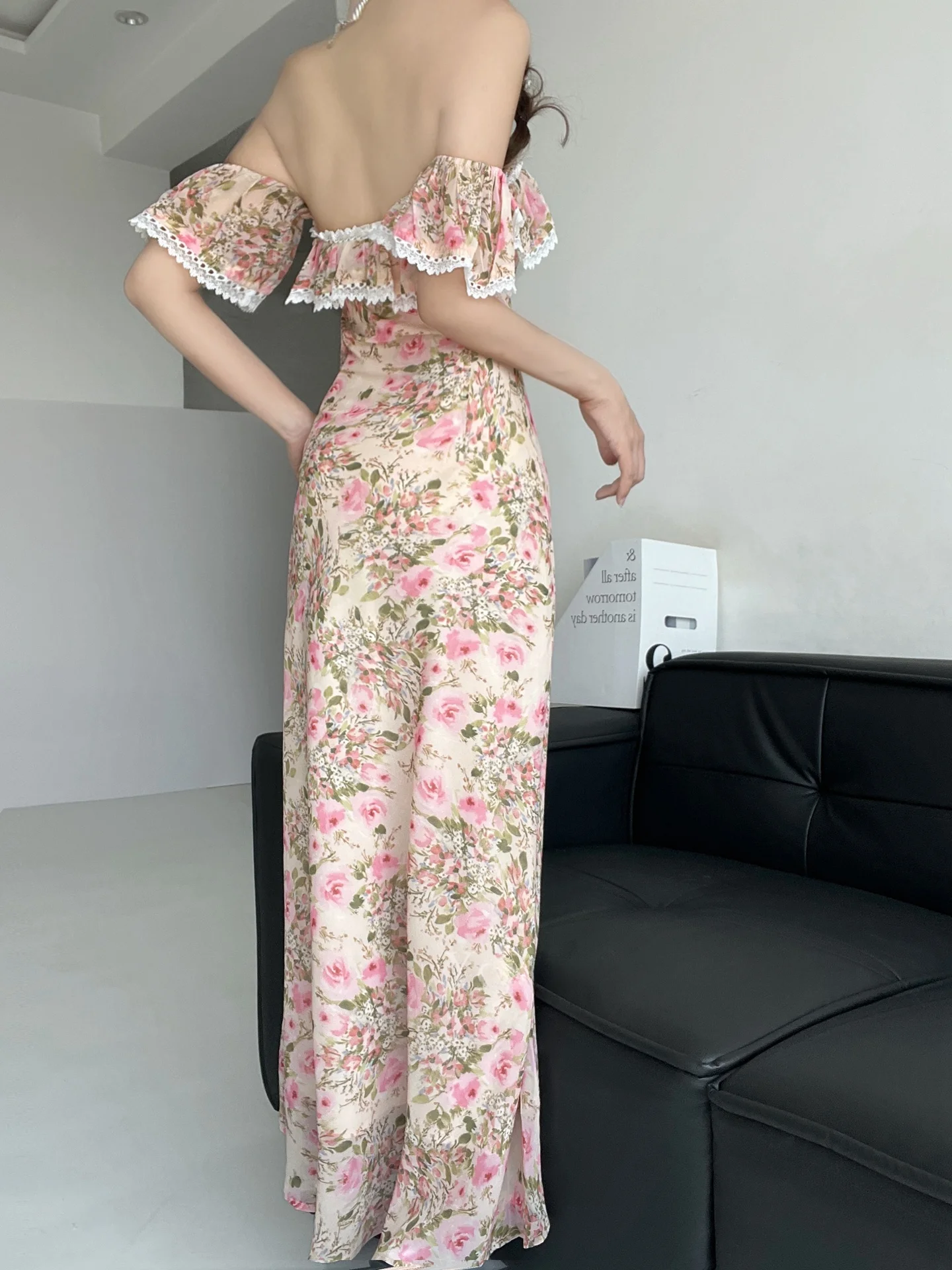 Romantico Seine River Side Tea Break Dr con esposizione Ba Vita alta Stampa floreale Vacanza Sle One oulder Dr