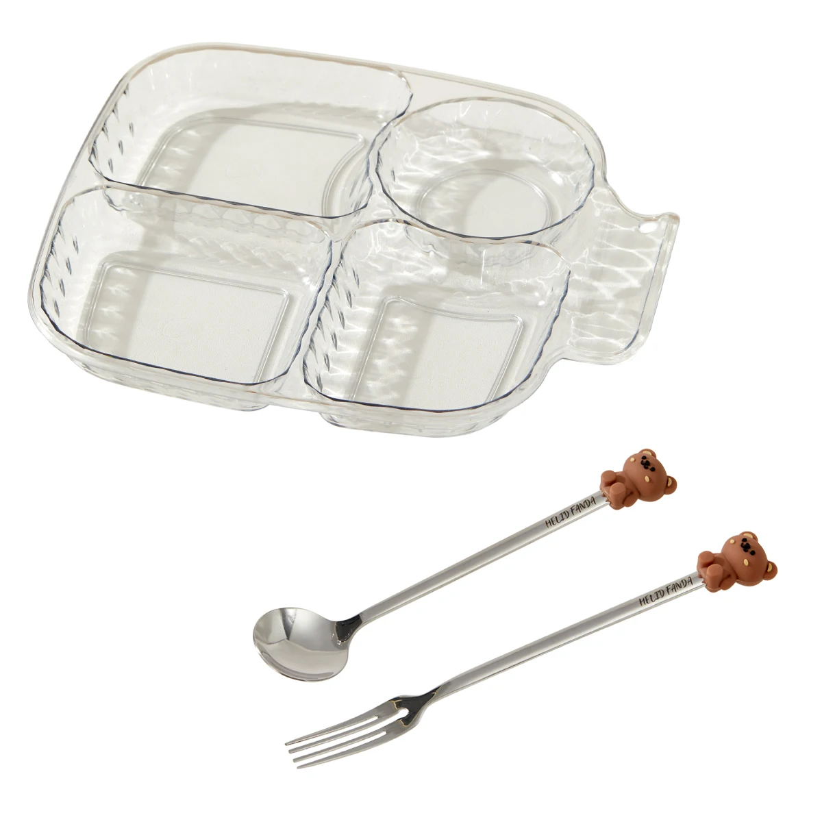 WORTHBUY Vierkante plastic verdeelde dinerplaat portiecontrole voedselplaat stapelbare saladeplaat 4 compartimenten vetverkleiningsplaat