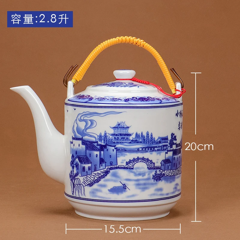 Jingdezhen Ceramic Teapot Household Large-capacity Blue and White Porcelain Handle Water Pot Chinese Style Tea Making Teaset