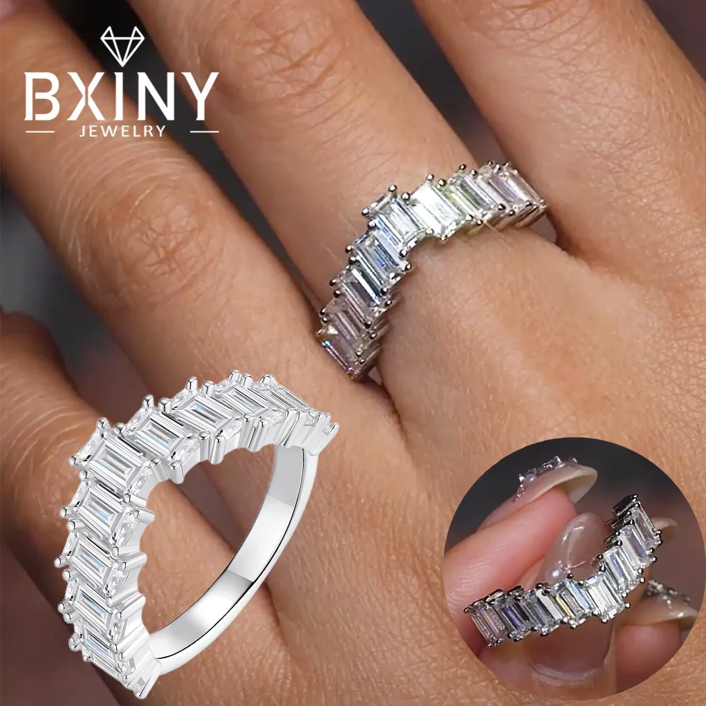 

BXINY 3*5mm Emerald Cut All Moissanite Ring 925 Sterling Silver for Women Men Certified Lab-grown Diamond Band Gift Fine Jewelry
