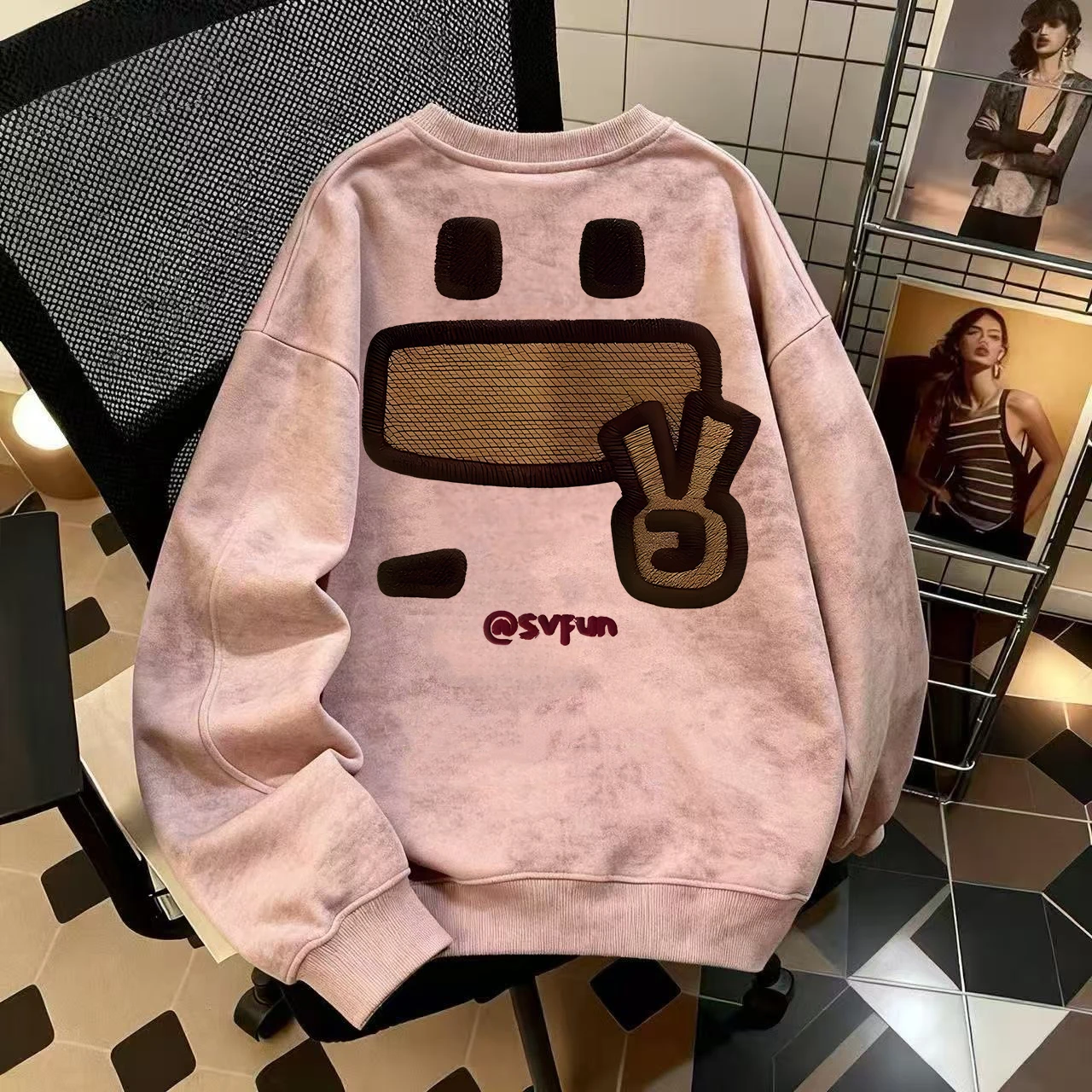 

Осень-зима Fce на подкладке круглый Ne свитшот Tie Dye Long Sve теплый брендовый аутлет American Sle молодежный повседневный модный