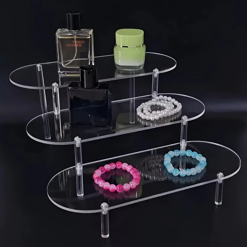 Clear Acrylic Oval Tiered Display Stand, Blind Box Figure Storage Rack, Desktop Doll Model Tier Display Shelf