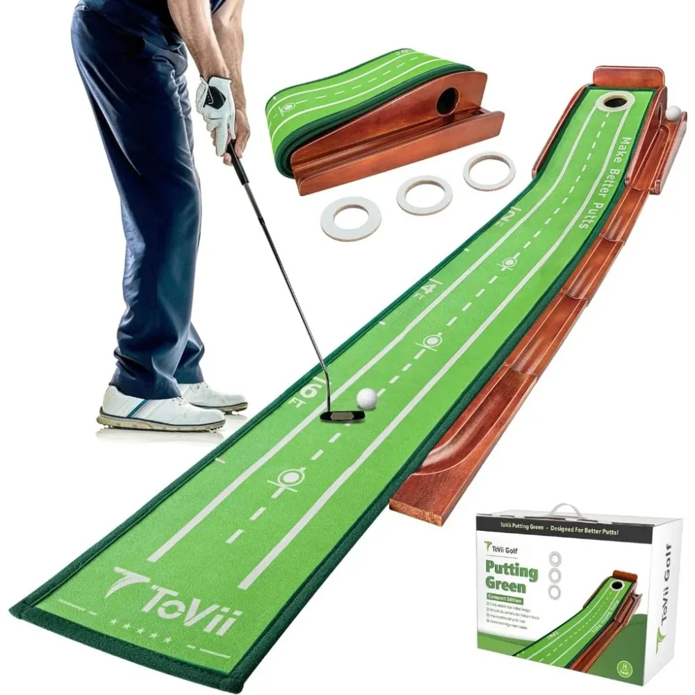 

Golf Putting Matt for Indoors/Outdoor, Golf Practice Mat with Auto Ball Return System and 3 Reduced-Side Hole