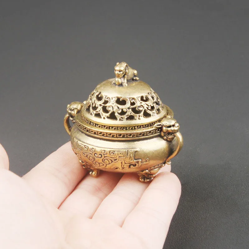 Pure Copper Incense Burner Desktop Decoration Double-Ear Three-Legged Tripod Antique Crafts Crafts Incense Burner Old Copper War