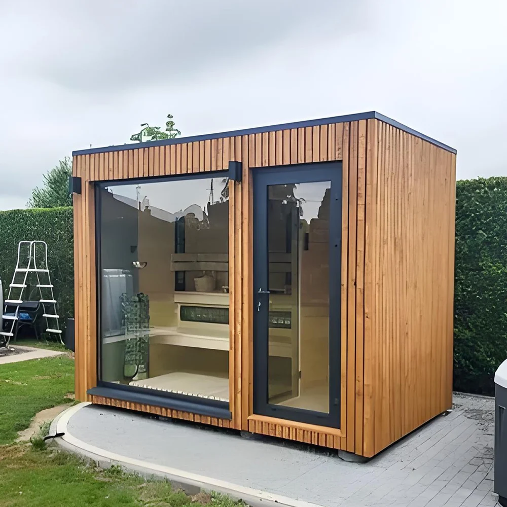 Outdoor Sauna Cabin, Red Cedar Solid Wood 1800x1200x1900mm, Dry Sauna Room, Wet Steam Shower with Computer Control, Villa Home