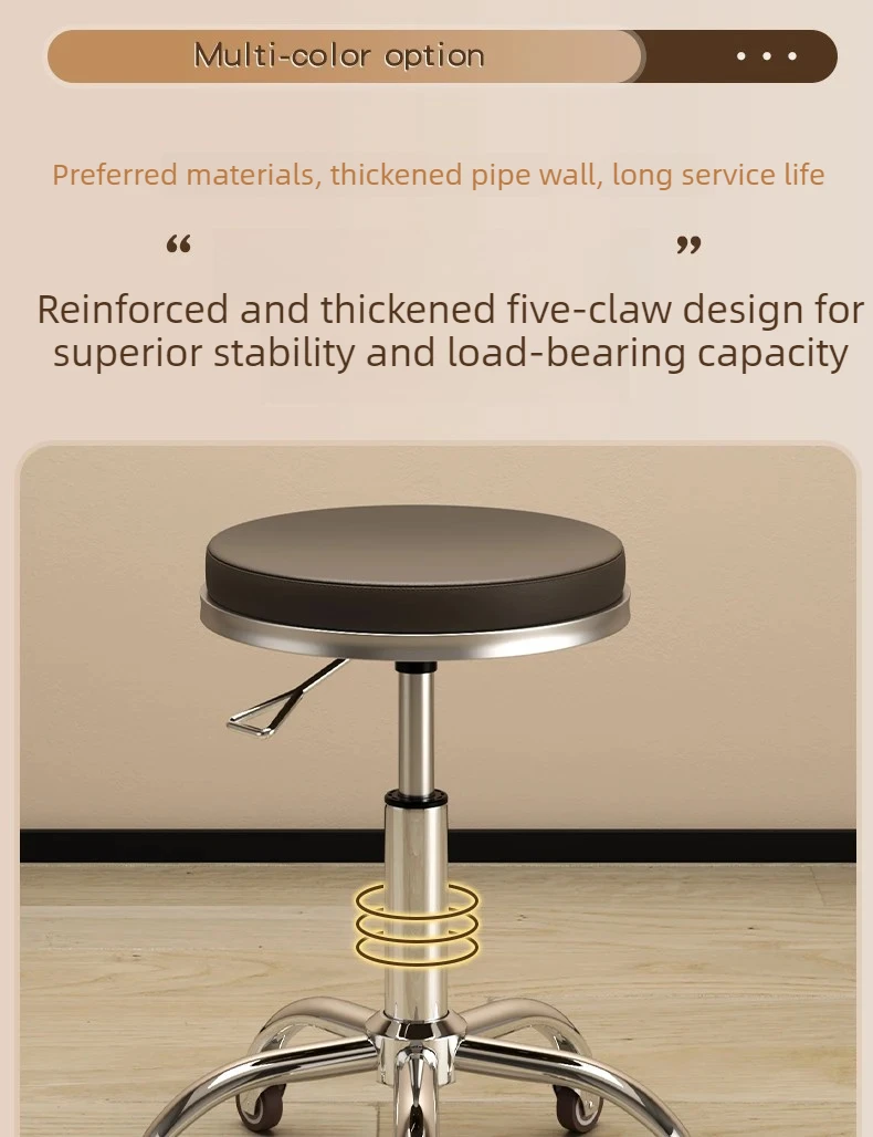 Professional Swivel Salon Stool with Wheels Ottomans Adjustable PU Leather Stylist Chair for Nail Spa Beauty Salon Furniture
