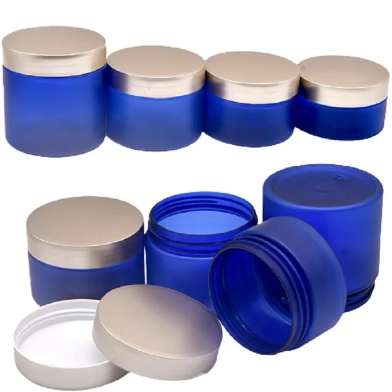 

PET Plastic Cream Jar Blue Frosted Facial Mask Pot Rose Gold Screw Lid 100/120/150/200/250g 25pcs Face Eye Cream Jars Container