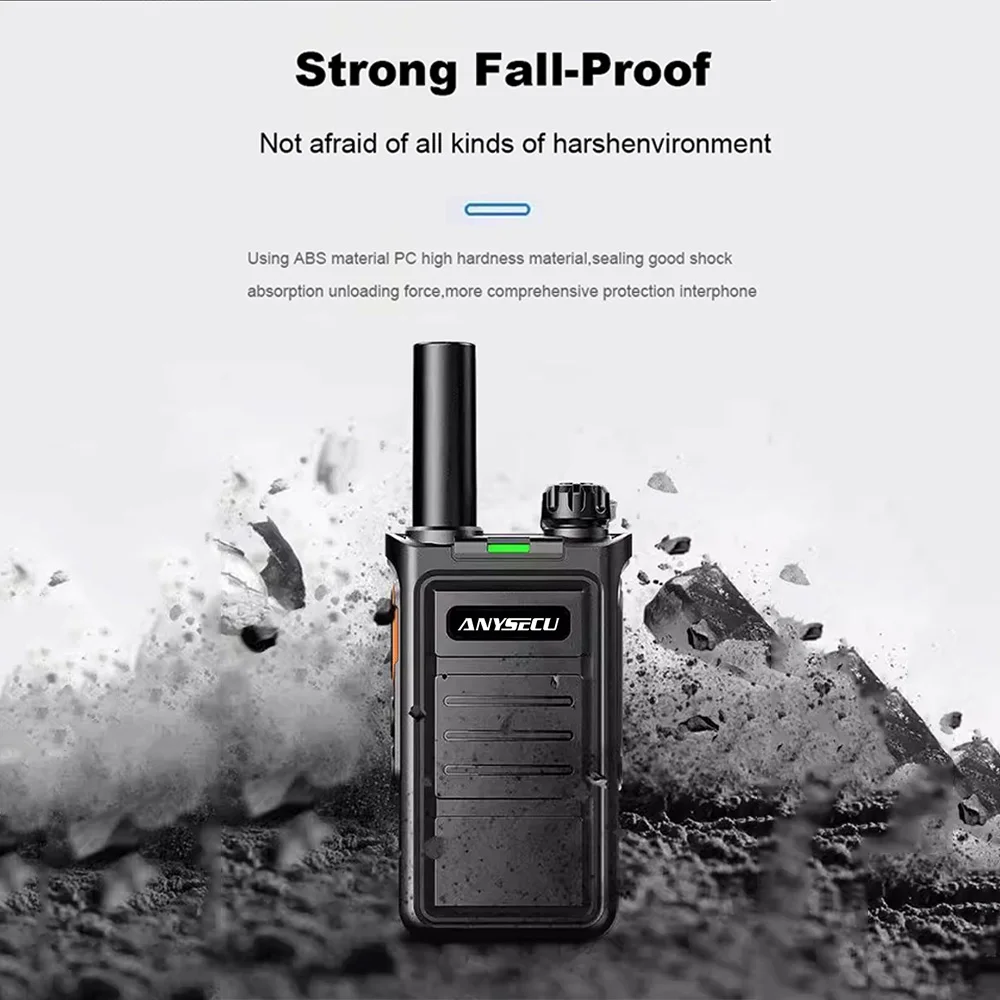 Anysecu AC-M10 2W UHF 400-470MHZ 1500mAh 16CH rádio analógico profissional FM Tansceiver um clique 50 CTCSS walkie talkie