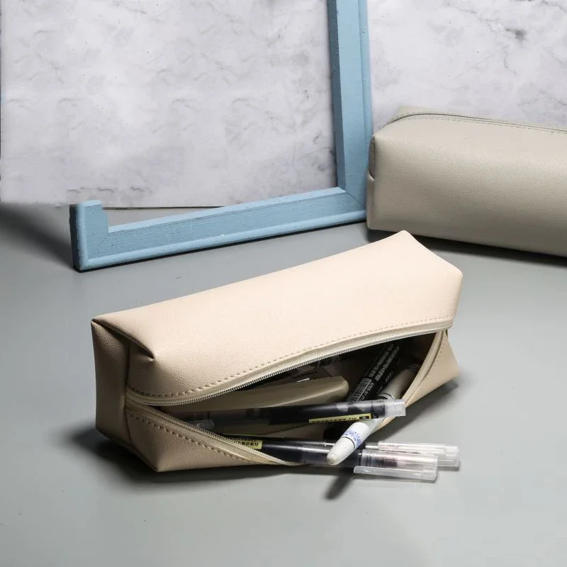 PU Leather Cosmetic Bag Waterproof Make Up Bag Large Capacity Pencil Bag Pen Case Stationery Holder Storage Zipper Pencil Pouch