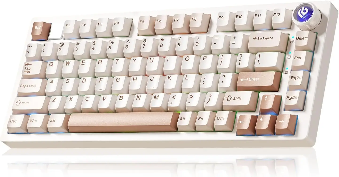 

Механическая клавиатура HI75CPro, RGB-подсветка, трехрежимная BT5.0/2,4 ГГц/USB-C, с возможностью горячей замены, колпачки для клавиш из ПБТ, бирюзовый переключатель - коричневый