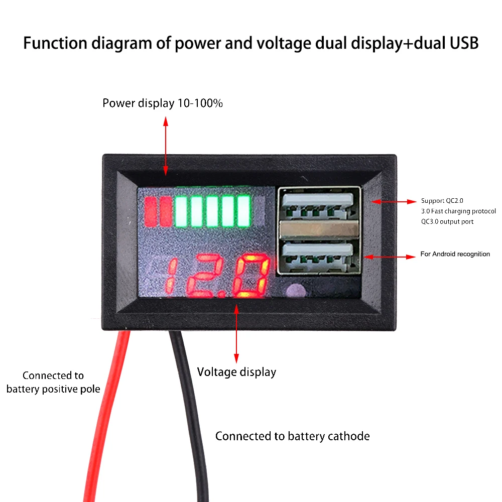 Cyfrowy kwasowo-ołowiowy Lifepo4 wskaźnik pojemności baterii litowej USB ładowarka Panel woltomierza Tester miernika napięcia akcesoria samochodowe