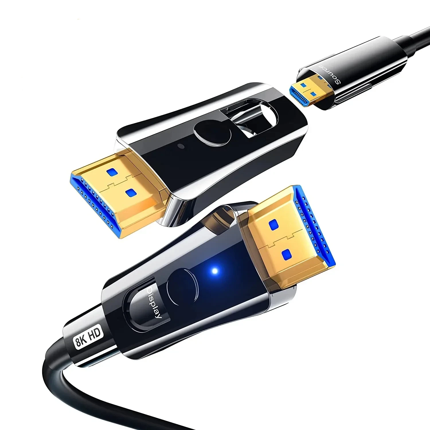 Odłączany kabel światłowodowy HD 2.1 HDMI, podwójne złącza Micro HDMI 8K@60Hz, 4K@120Hz 48Gpbs HDR 20m 30m 50m dla RTX 3080/3090