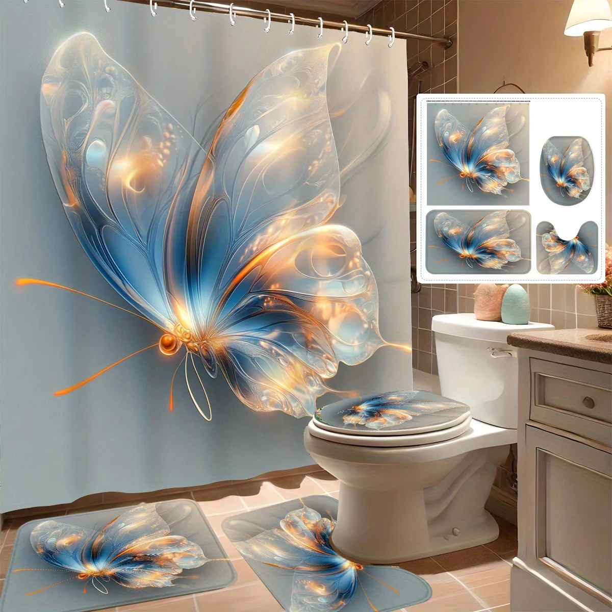 

Набор из 4 занавесок для душа, красивая мечтательная стеклянная бабочка, современный декор для ванной комнаты - 71 дюйм * 71 дюйм * 180 см * 180 см, в комплект входит