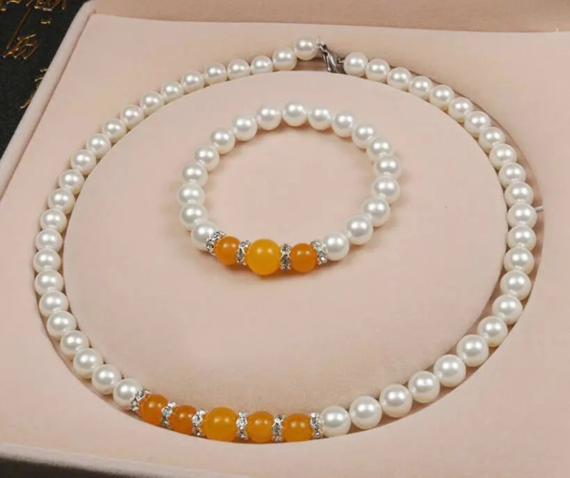 

8-10mm White Akoya Shell Pearl & Topaz Gems Round Beads Necklace Bracelet AAA