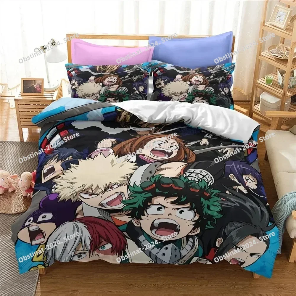 2024 3D 나의 히어로 아카데미아 소년 일본 애니메이션 침구 세트 프린트 베개 커버 포함 퀸 사이즈 슈퍼 킹 사이즈