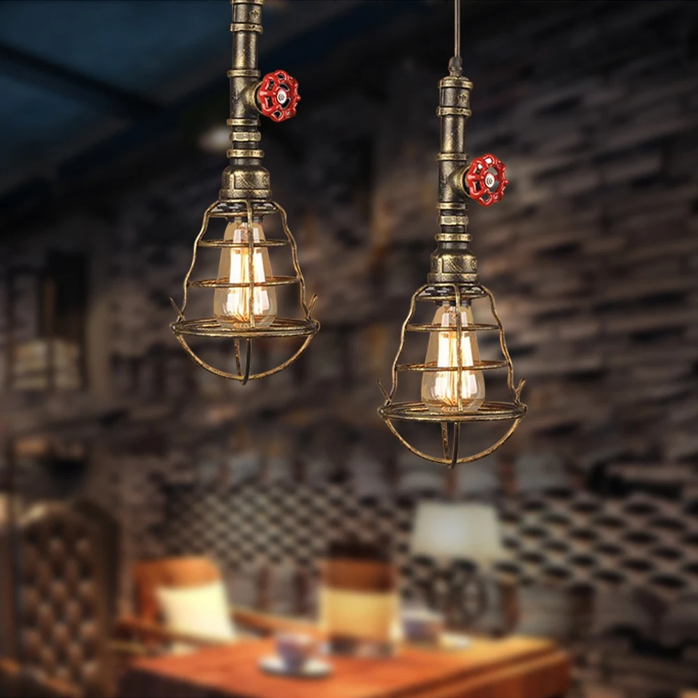 Vintage Industrial Water Pipe Pendant Lamp Bedside Chandelier Retro Loft Living Room Bedroom Hallway Wrought Iron Light Shade