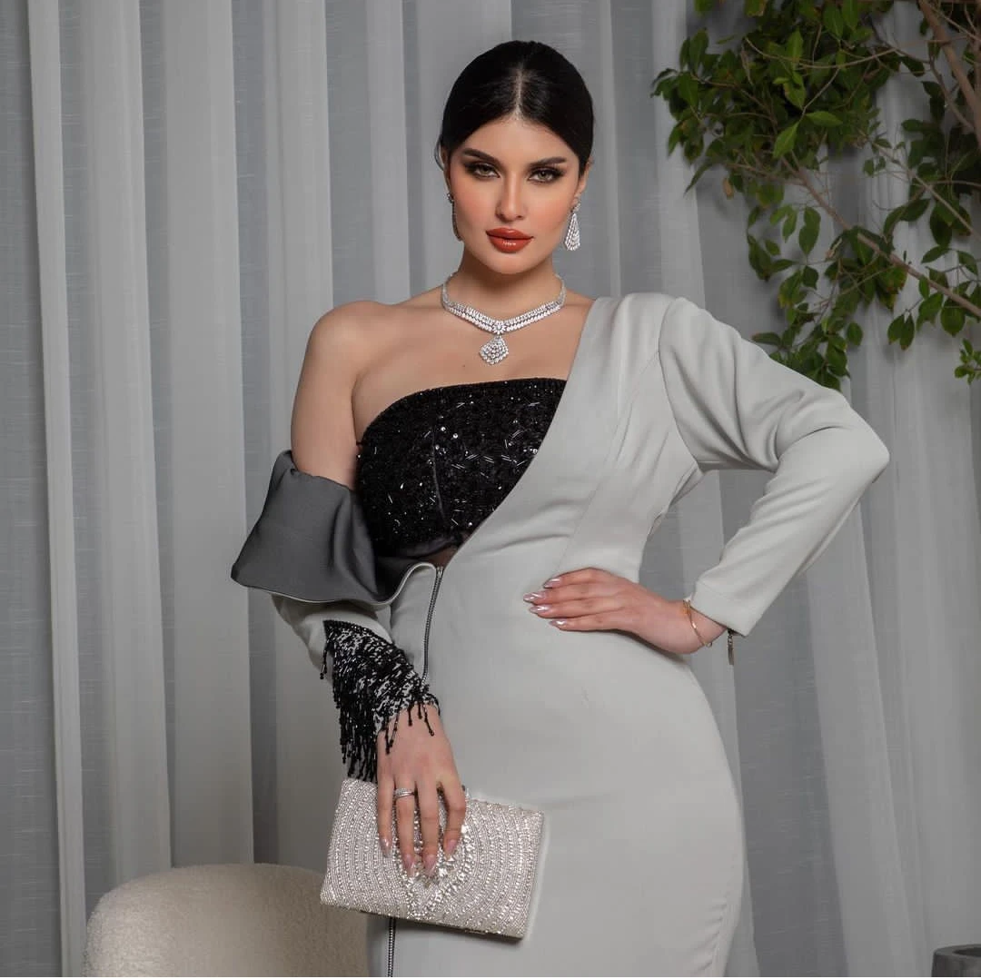 AsaNagi New Evening Dresses Women One Shoulder Mermaid Zipper-Up Formal Occasion Dress customized  فساتين سهره Vestido Fiesta