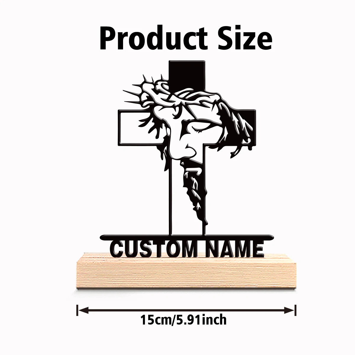 1pc Personalized Custom Jesus and the Cross Metal Statues With Wooden Base Tabletop Decoration Wooden Accent Wall Decor for Livi