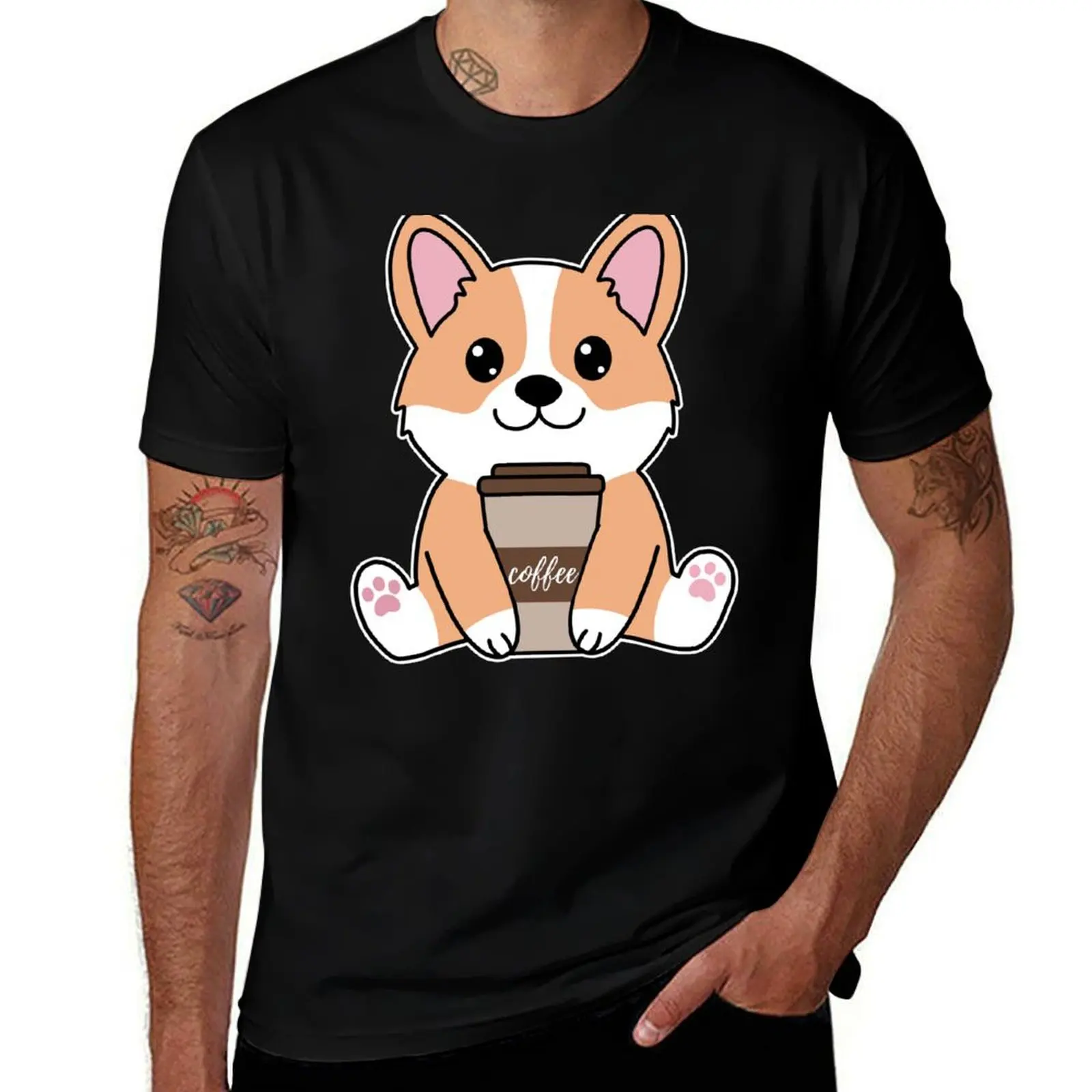 Kawaii Corgi holding a cup of coffee T-Shirt t shirt personalised T-Shirt