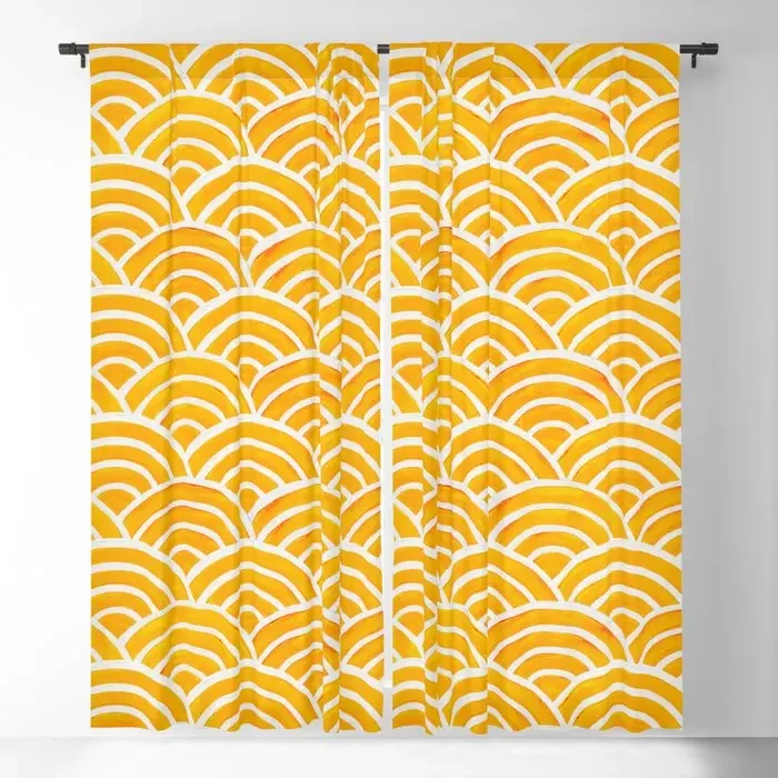 Japanese Seigaiha Wave Blackout Curtains 3D Print Window Curtains for Bedroom Living Room Decor Window Treatments