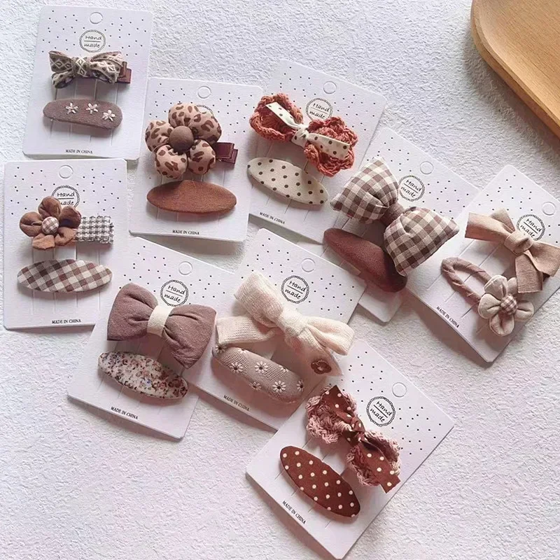 

2pcs/set Korean Lovely Toddler Girl Headwear Retro European Princess Bows Floral Hair Clip for Baby Knit Plush Hair Pin