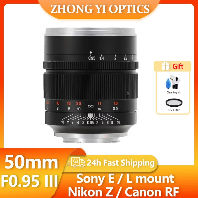 Lente Prime de Enfoque Fijo Manual Zhongyi Mitakon 50mm F0.95 III Full Frame para Retratos, Compatible con Canon R, Nikon Z, Sony E, Leica y Sigma L