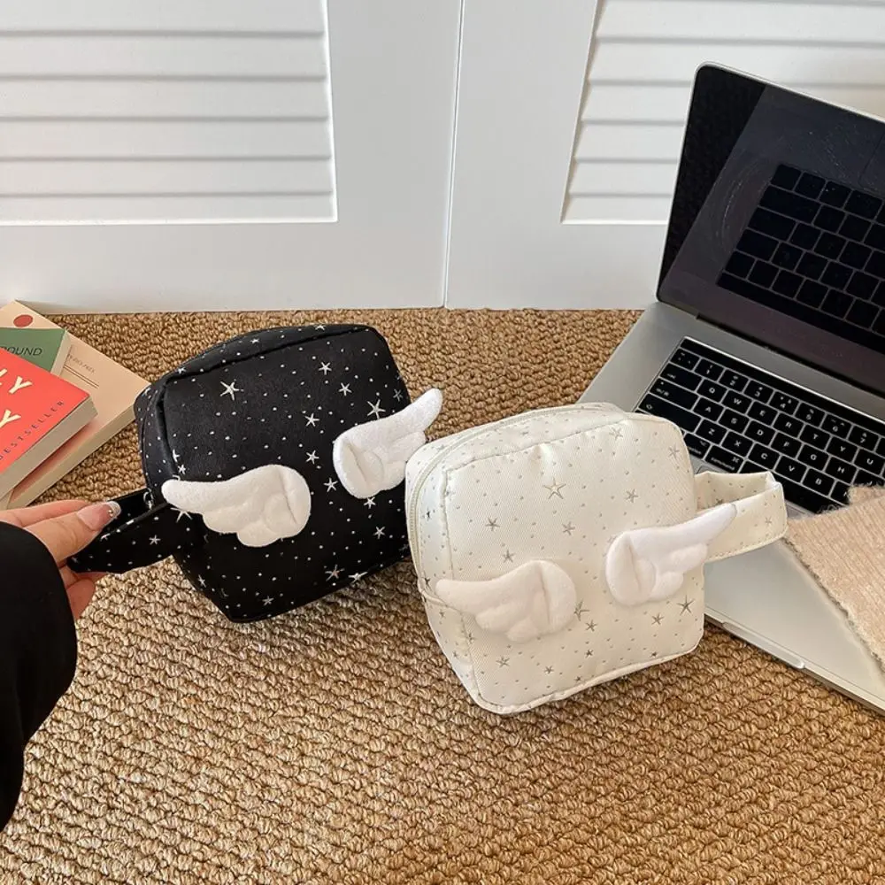 

Милая косметичка-органайзер в горошек со звездами, портативная, на молнии, большая вместимость, для хранения мелочей