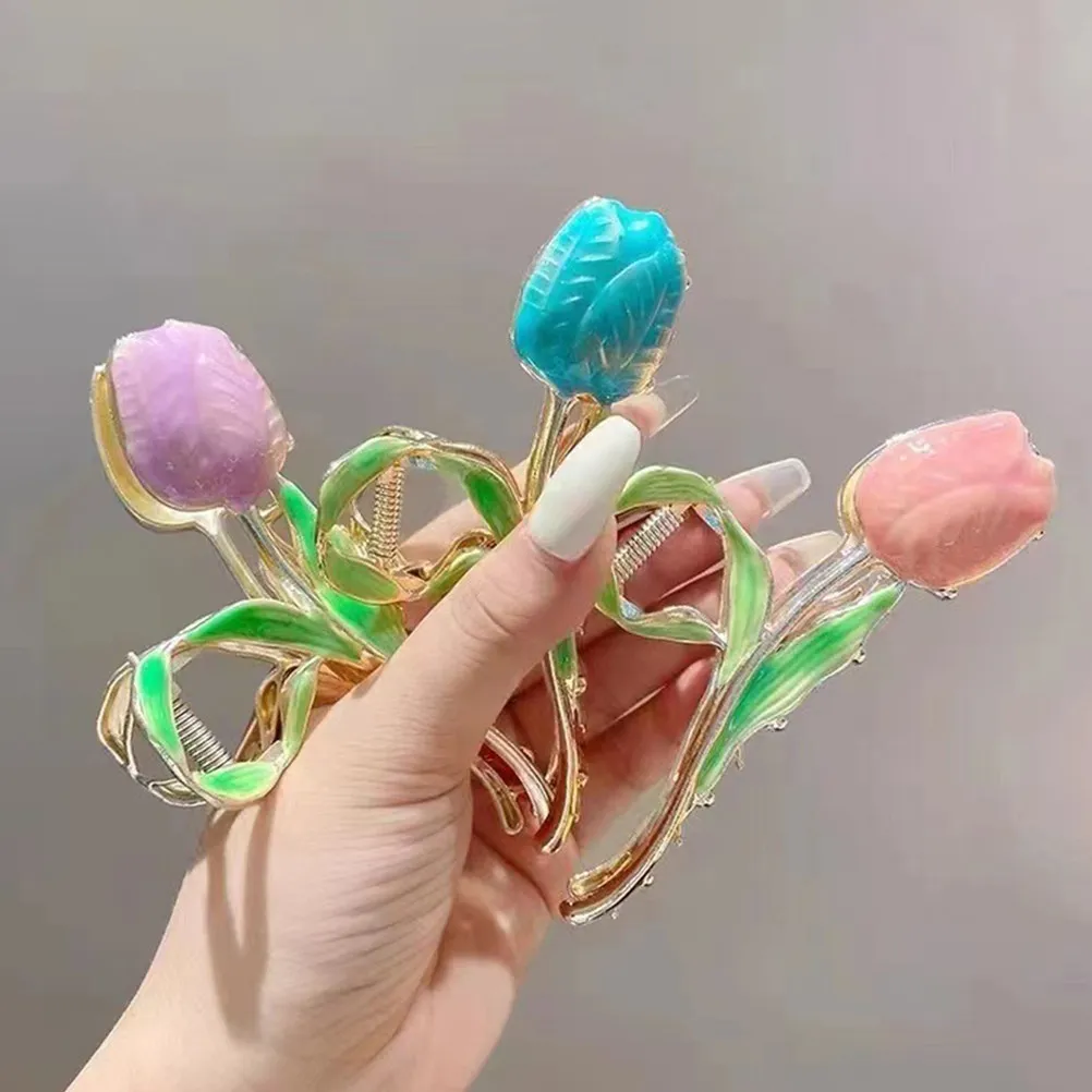 

Tulip Flower Hair Clip Metal Jaw Clip for Women Strong Durability Flexibility Match All Outfits Hair Colors Hairstyles