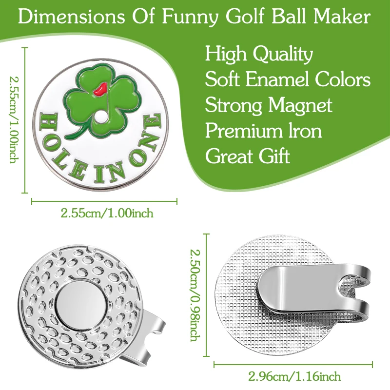 Hole In One Green Leaf Golf Ball Marker with Hat Clip Magnetic Golf Cap Clips Accessories Golf Supplies Jewelry Gift for Friends