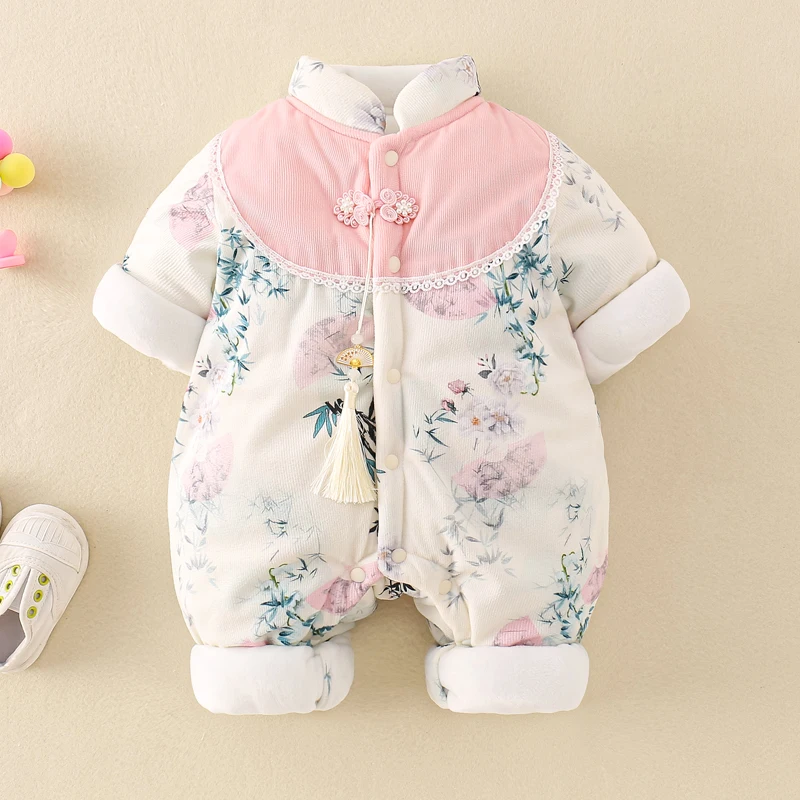 2026 Winter Warm NewBorn Baby 3M 6M 9M 12M 18M Toddler Kids Plus Velvet Jumpsuit Pattern Thick Boys Girls Rompers Chinese Style