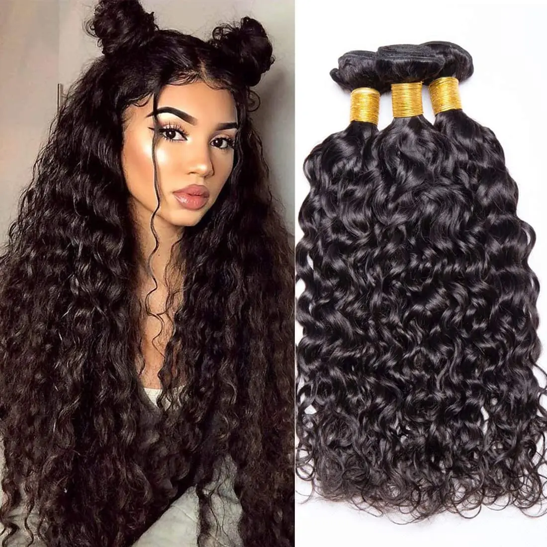 

Water Wave Human Hair Bundle Brazilian Remy Human Hair Bundles 1/3/4 Bundles Natural Black Human Hair Bundles For Women
