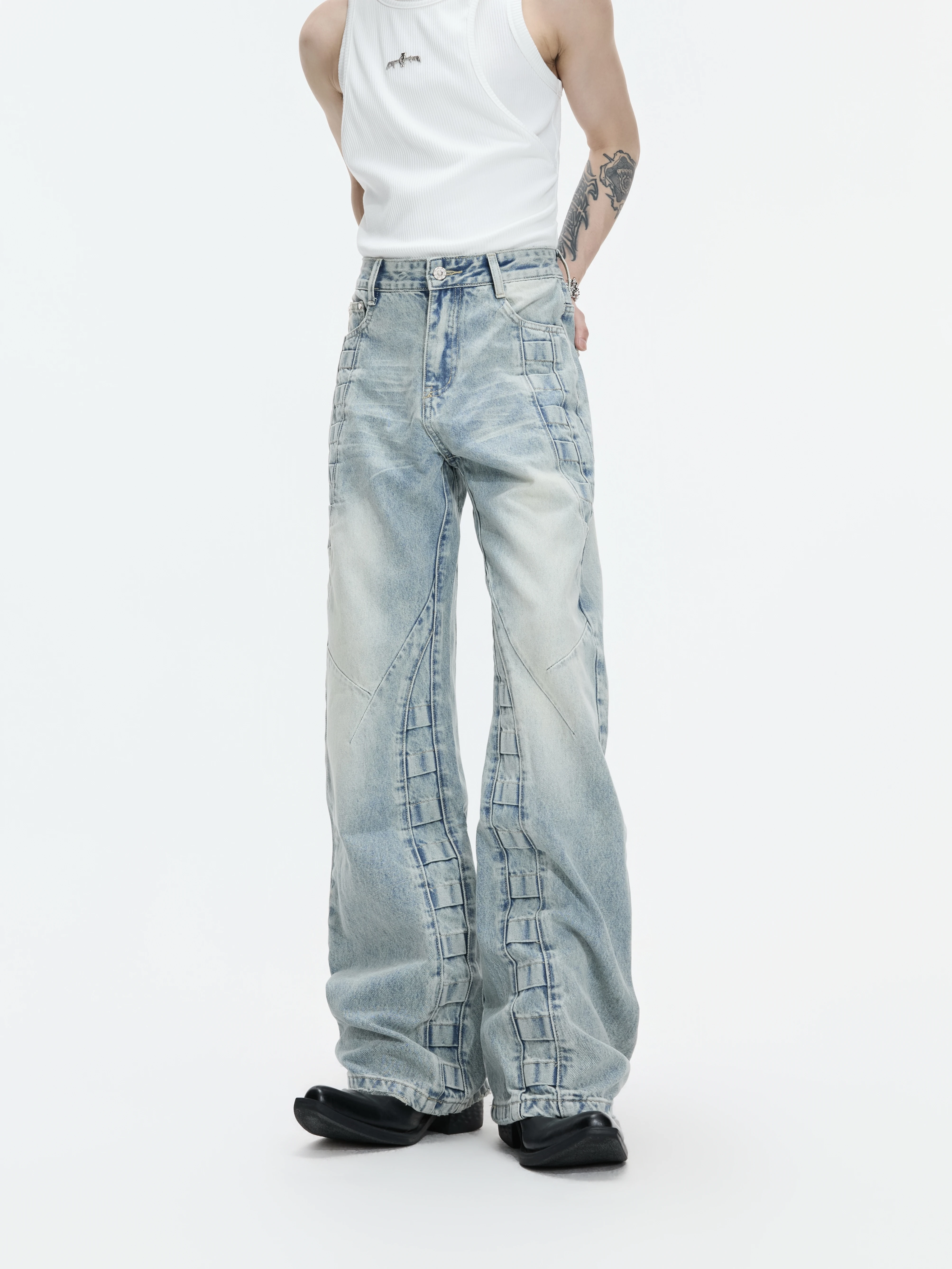 

Loose Straight Leg Jeans High Waist Washed out Vintage Blue Gradient Color Jeans Youthful Modern Style Comfortable Breathable