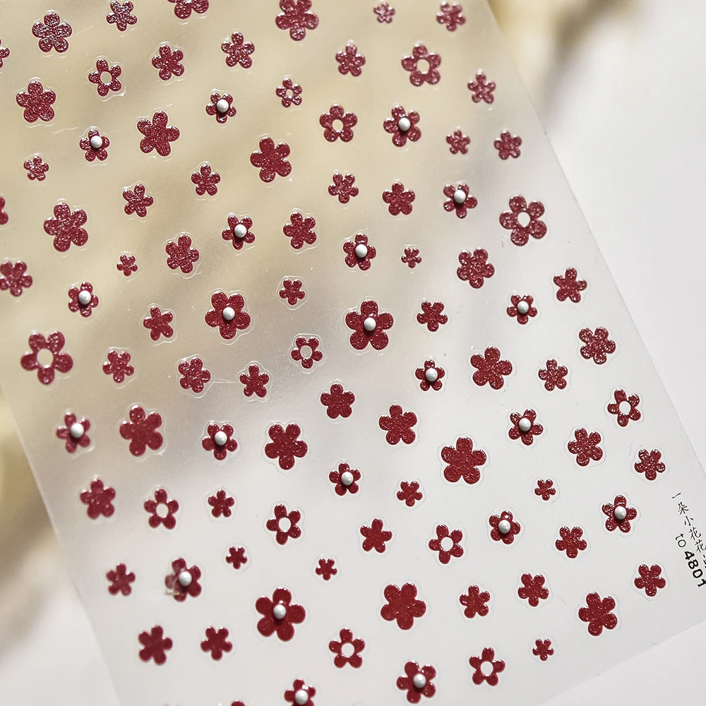 Autocollant de luxe pour Nail Art de mariage, perle rouge, broderie festive de Style chinois, glamour, décoration auto-adhésive 5D, décalcomanie de manucure