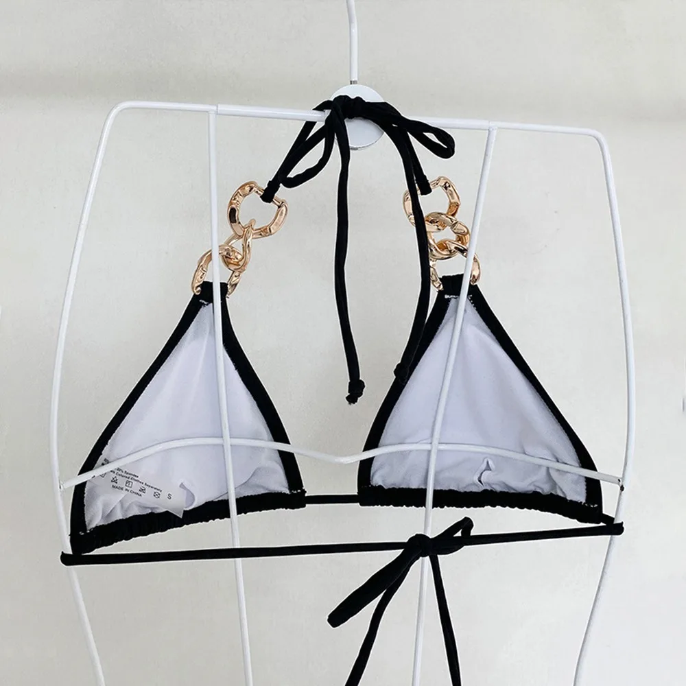 Sexy Boho Metallic Bikini Set Split Adjustable Bathing Suit Solid Color Backless Swimsuit Beach Wear