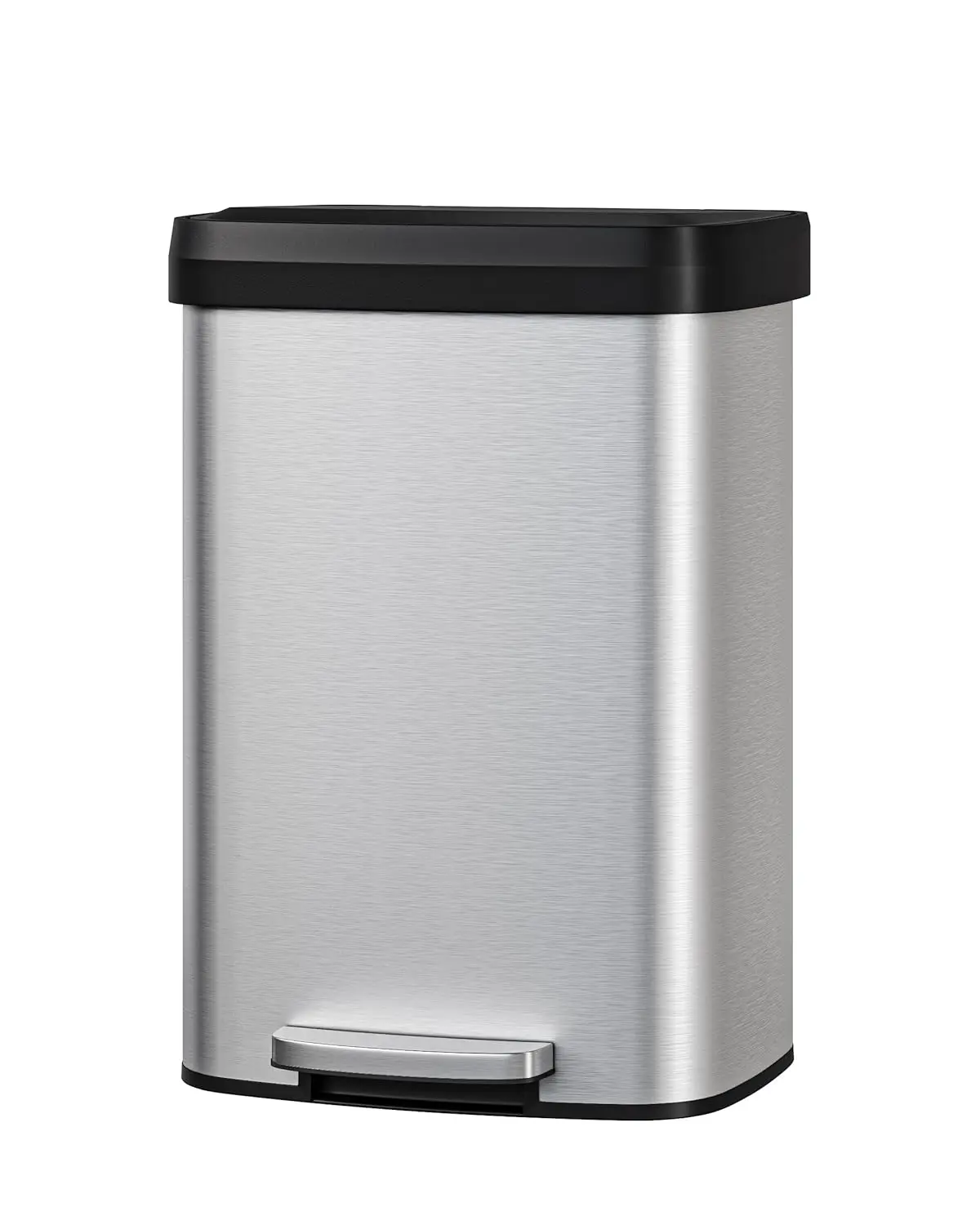 

13 Gallon Stainless Steel Step-On Trash Can with Soft Close Lid, Rustproof Kitchen Garbage Bin with Liner Rim and Rear Handle