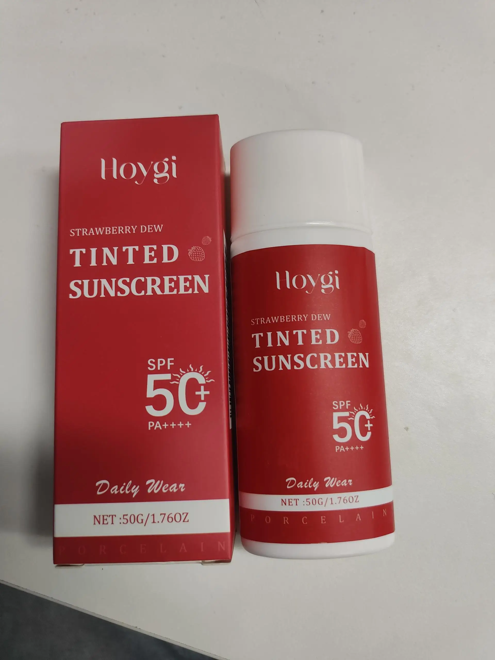 Hoygi Strawberry Dew Tinted Sunscreen SPF 50 Daily Wear Face Moisturizer, Lightweight Non Greasy, Sheer Glow Makeup,.
