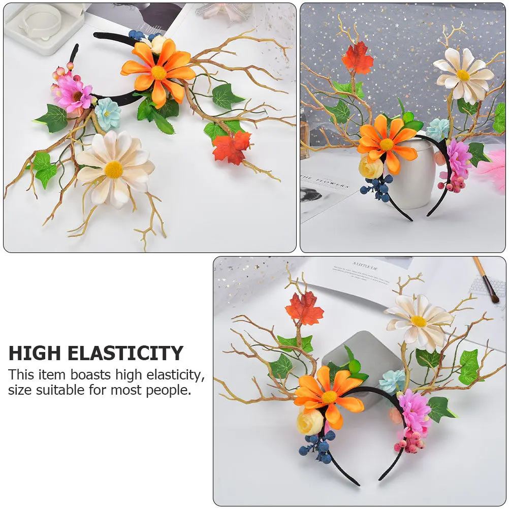 1Pcs Antlers Hair Hoop Floral Headband High Elasticity Perfect for Halloween Party Cosplay Photography Props Costume