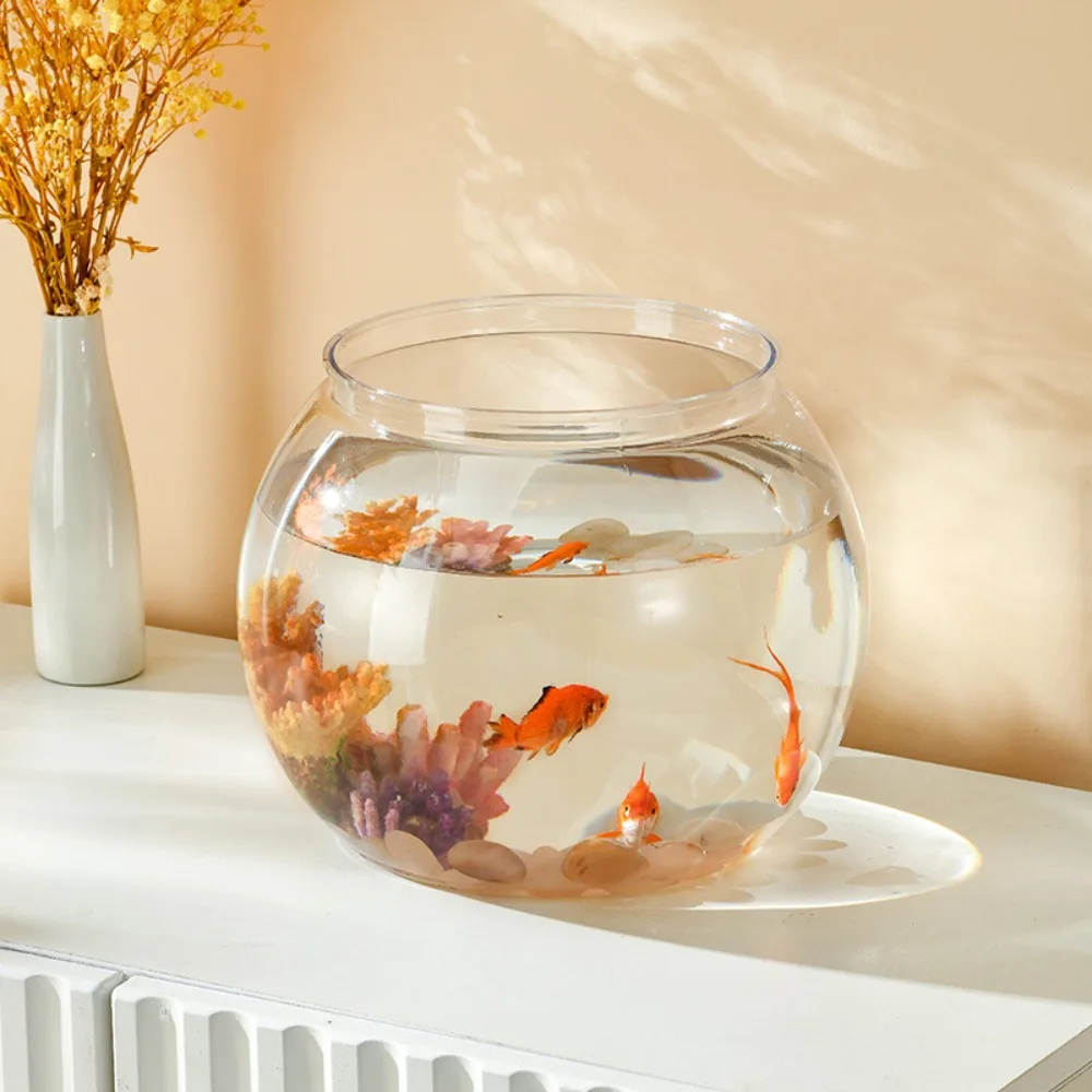 Good View Clear Transparent Round Fish Tank Portable Small Fish Bowl light luxury Plastic Desktop Aquarium Bowl Living Room