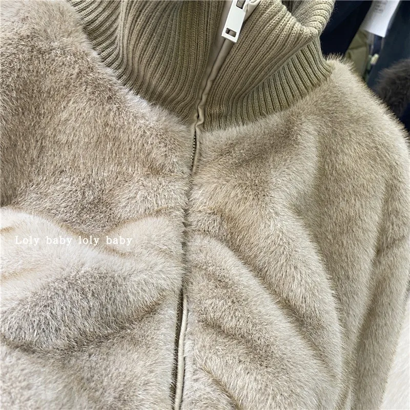 เสื้อแจ็คเก็ตขนเฟอร์เทียมสำหรับผู้หญิง แขนยาว คอเต่า ทรงหลวม สไตล์สตรีทแวร์ สำหรับฤดูใบไม้ร่วงและฤดูหนาว