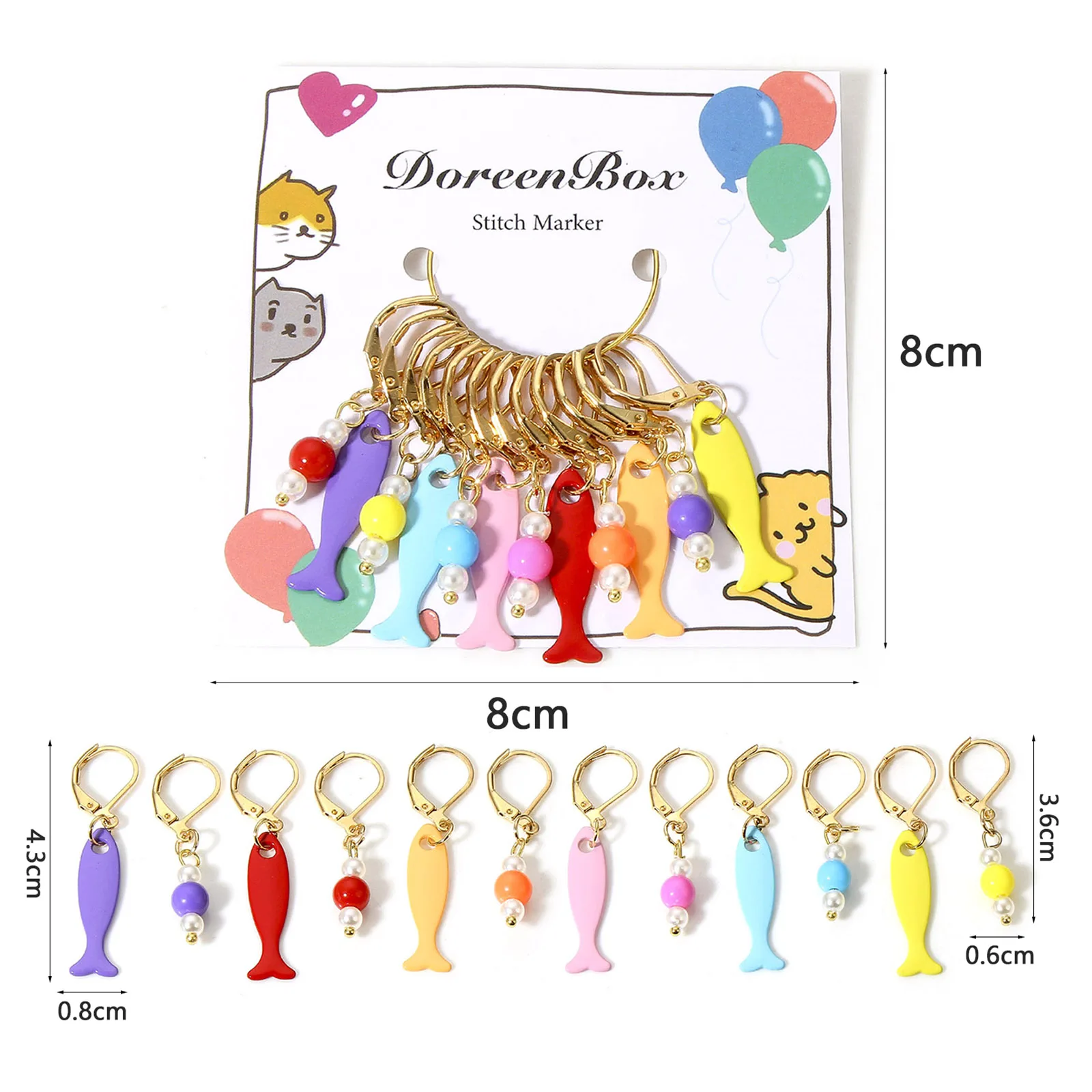 سبائك الزنك على أساس الاكريليك الحياكة غرزة علامات ، الاكريليك الخرز الأسماك ، المعادن الكروشيه مزلاج ، DIY بها بنفسك الحرفية ماركر أدوات ، 1 مجموعة ، 12 قطعة لكل مجموعة