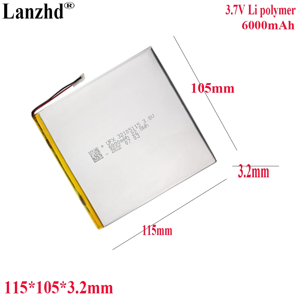 3.8V Li polymer 6000mAh For phablet Mobile communication device Learning machine e-book battery 32105115