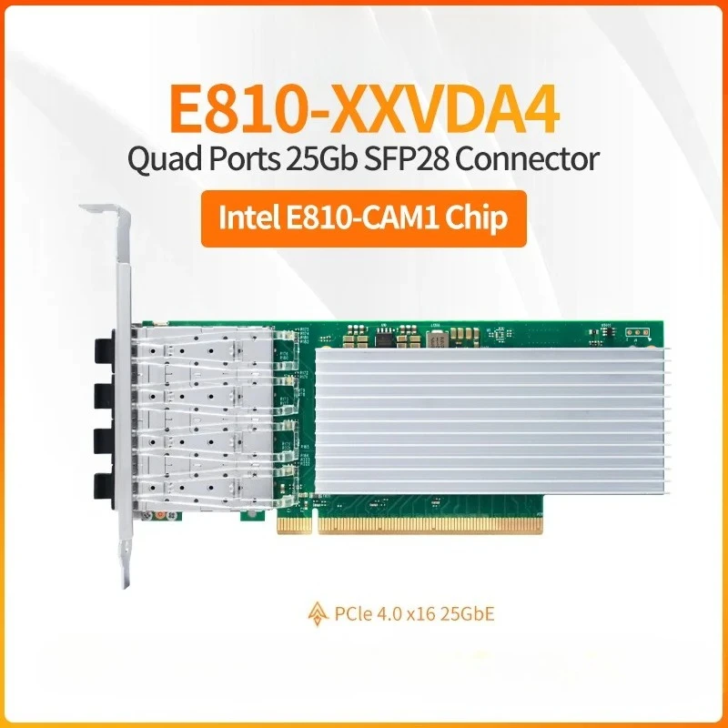 E810-XXVDA4 25Gb/s 4-Port SFP28 NIC Intel E810 Chipset PCIe 4.0 x16 Network Adapter with RDMA Supported