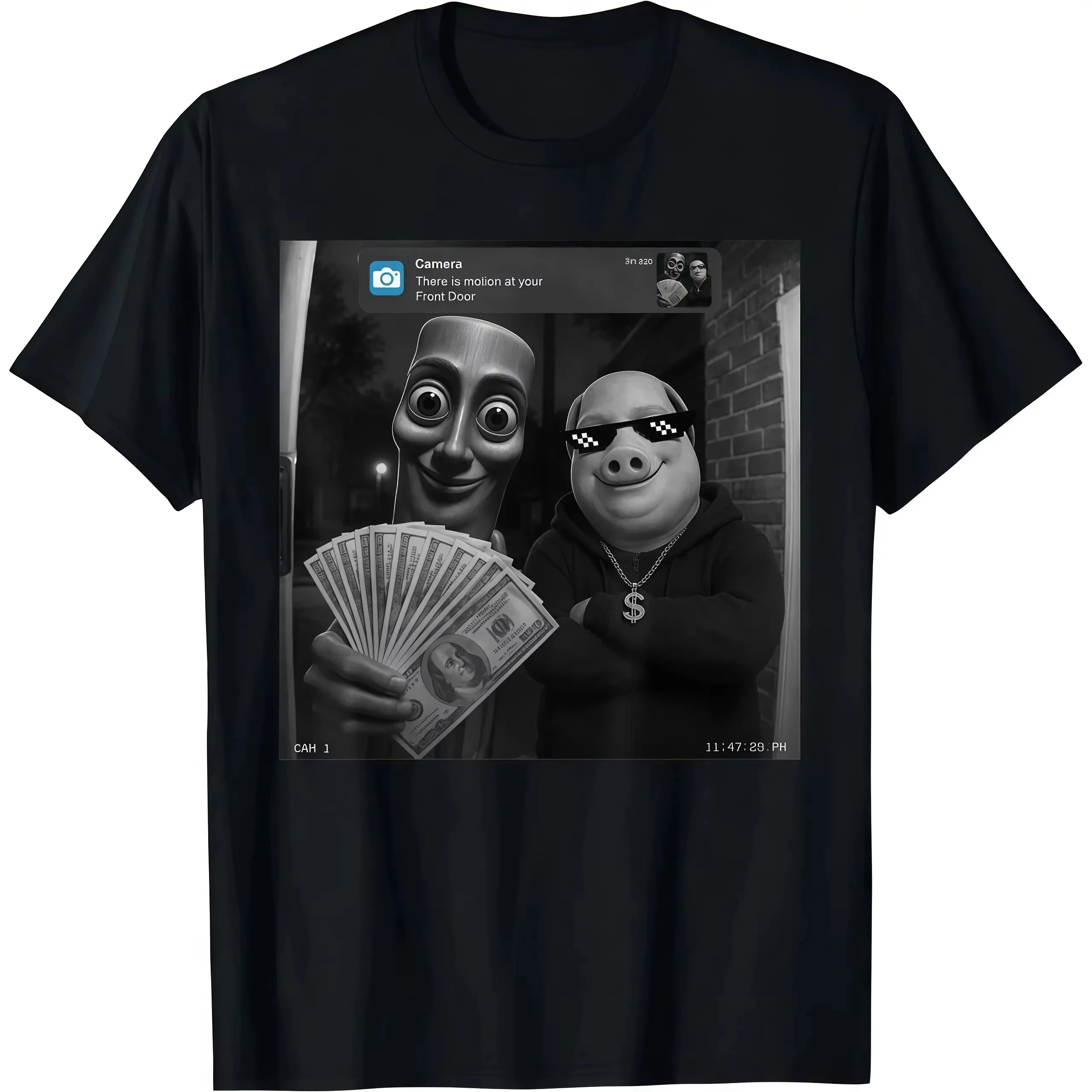 There Is Motion At Your Front Door Tung Tung Tung Sahur John Pork Meme Brainrot T-Shirt Funny Graphic Casual Graphic Print Tee