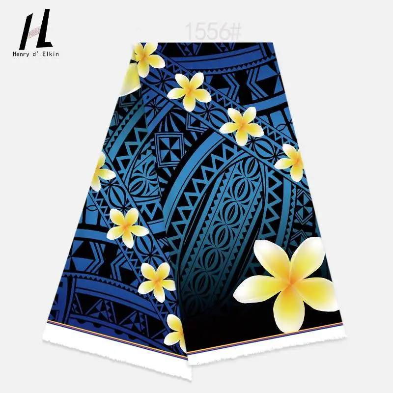 Tkanina poliestrowa Henry Textile z nadrukiem w stylu tribalnym z motywem frangipani, idealna na sarongi i sukienki mumu