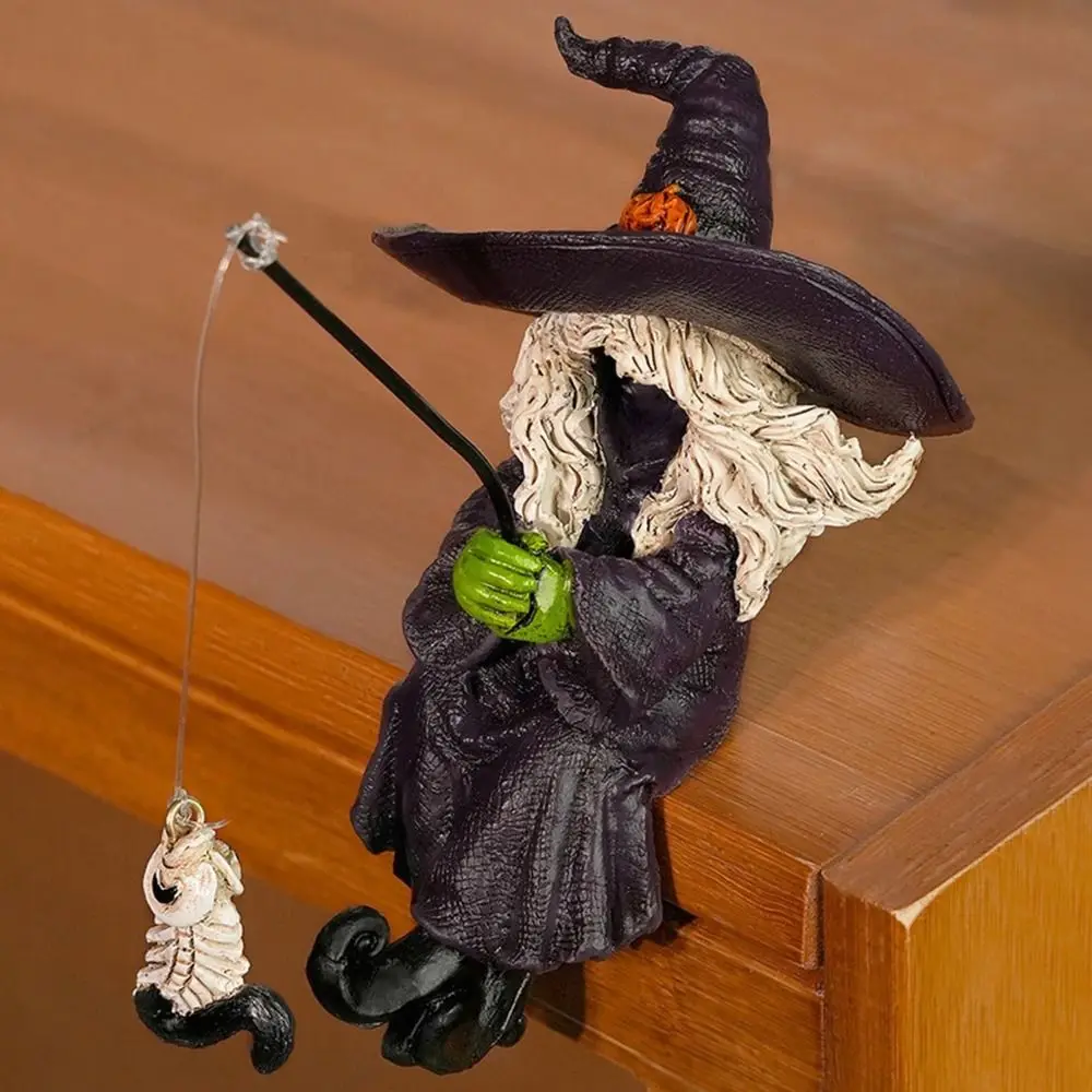 

Creative Resin Fishing Witch Statue Funny Crafts Witch Figurines Decorative Ghost Festival Ornament Props