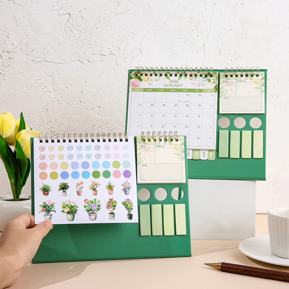 2026 Desk Calendar Multifunctional Organizer With Stickers Labels Pen Holder Monthly Schedule Planner For Home Office School