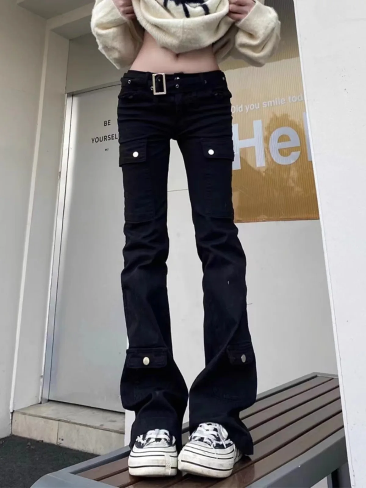 

Plus Size Y2K American Bla Micro Flared Workwear Denim Jeans Women Summer High Waist Slimming Subculture Pants plus Size Fat MM