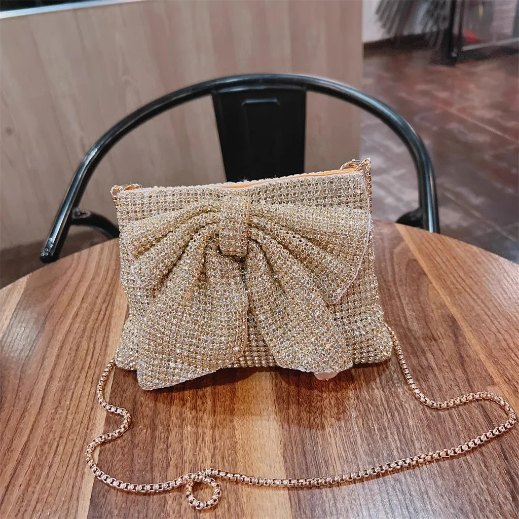 Luxury Glitter Bow Knot Square Bag Women Handbag Crystal Rhinestones Diamond Evening Bag Wedding Party Clutch Purse Shoulder Bag