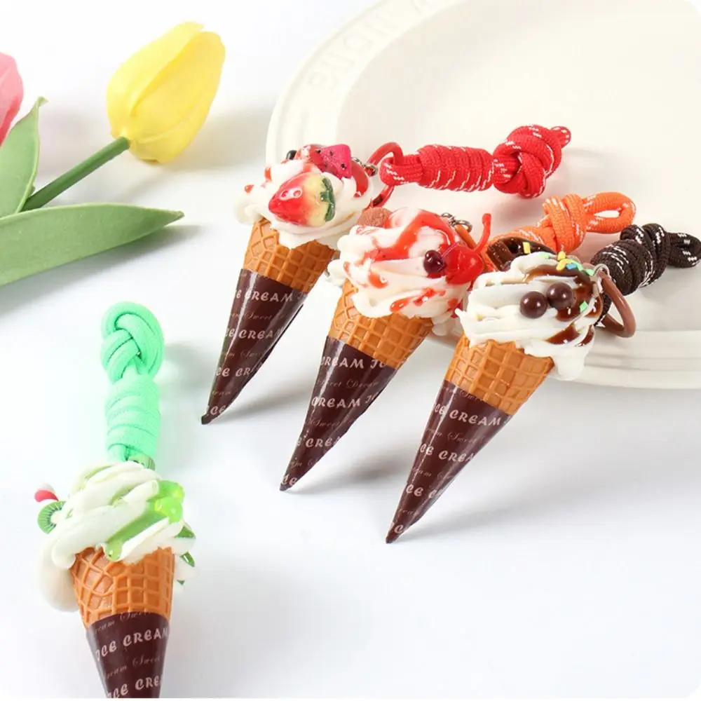 Hanging Ornaments Cartoon Ice Cream Keychain Fruit Flavored Creative Ice Cream Key Ring Cute Portable Bag Charm Women