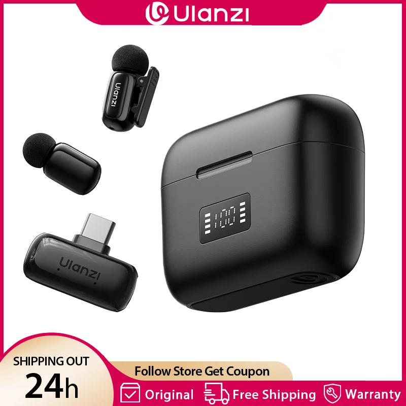 Ulanzi A200 Mini Wireless Lavalier Microphone Lapel Mic 100M Control for Video Recording LiveStreaming Cameras Smartphone Laptop